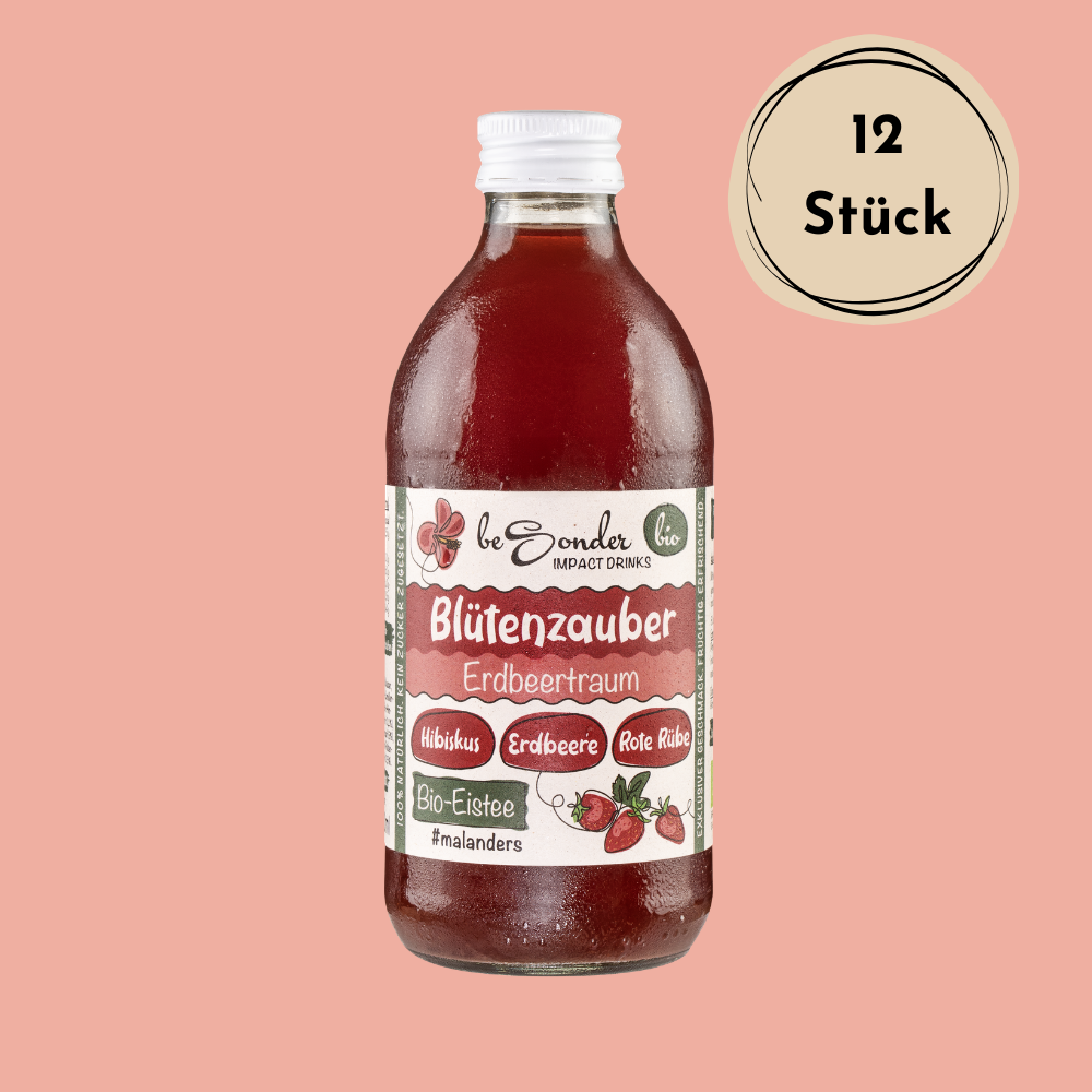 beSonder, blütenzauber, erdbeertraum, erdbeere, blüten, hibiskus, tee, rote rübe, eistee, bio-eistee