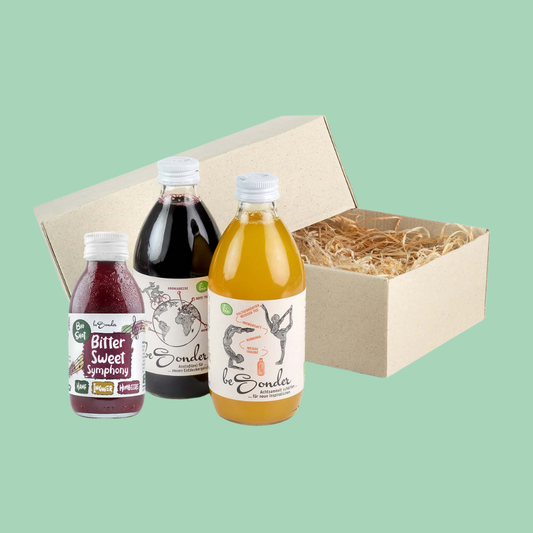 geschenkbox, geschenkset, beSonder, kurkuma, ingwer, aronia, himbeere, hanfsamen, traube