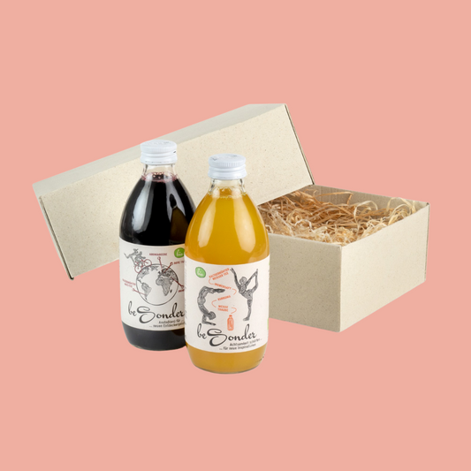 geschenkbox, geschenkset, beSonder, kurkuma, ingwer, aronia, himbeere, hanfsamen, traube