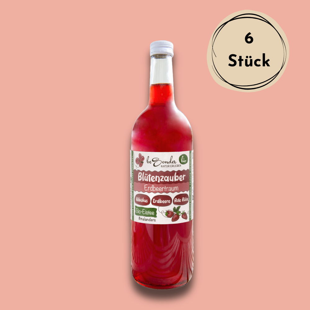 beSonder, blütenzauber, erdbeertraum, erdbeere, blüten, hibiskus, tee, rote rübe, eistee, bio-eistee